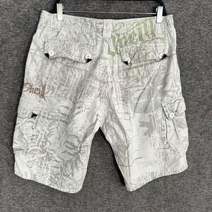 O'Neill Men's Cargo Shorts Size 33 White Gray Palm Tree Print Y2K‎ Style Casual